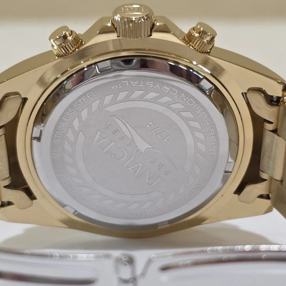Invicta Pro Diver Chronograph Gold Men's Watch #1774 Large MSRP $695 Running